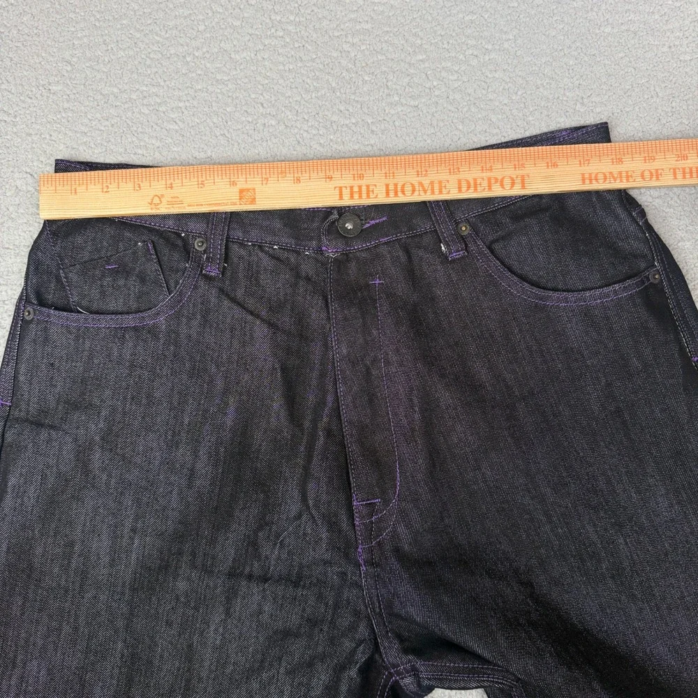 PJ Mark Jean Shorts Mens 38 Black Purple Stitch Jorts Y2K Baggy Hip Hop Skater